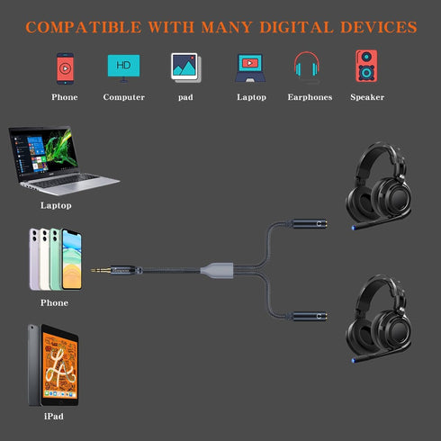 KOOPAO 3.5mm Dual Headphone Jack Adapter - 3.5mm Male to 2 Female Headphone Splitter AUX Audio Cable for Phone, PC