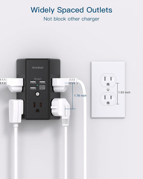 Surge Protector, 5 Outlets Extender with 4 USB Ports, 1800J Power Strip Multi Plug Outlet Expander, Black