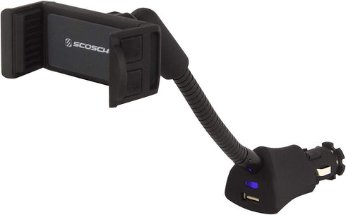 Scosche H12VFXM PowerMount Phone Mount for Car | 12V Charger for Vehicle's Power Port | 7.5 Watts | Black