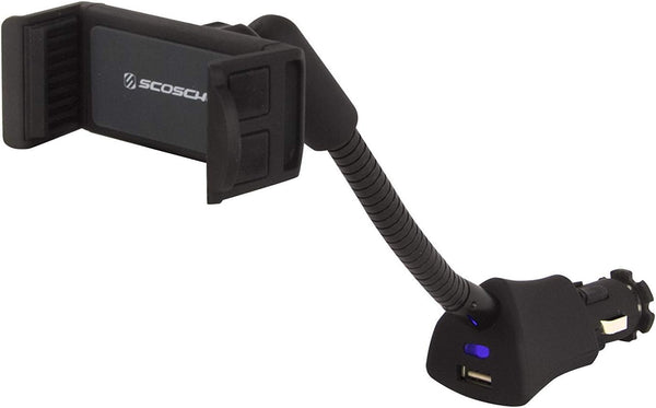 Scosche H12VFXM PowerMount Phone Mount for Car | 12V Charger for Vehicle's Power Port | 7.5 Watts | Black
