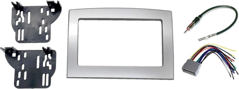 Custom Install Parts Silver Double Din Dash Install Kit w/Wiring Harness Radio Stereo Compatible with