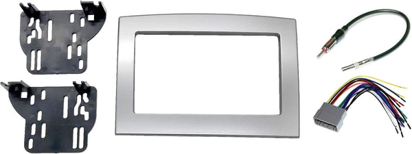 Custom Install Parts Silver Double Din Dash Install Kit w/Wiring Harness Radio Stereo Compatible with