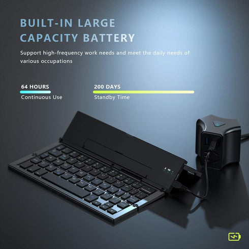 Foldable Bluetooth Keyboard, Portable Travel Keyboard for iPhone 15 Pro Plus/Xs/max/x/14/13/12/11/iPad, Black