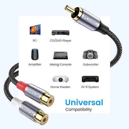1 2 MOSWAG Male to Female, RCA Y Splitter RCA Cable Audio Video Splitter Adapter Extension Cord Compatible
