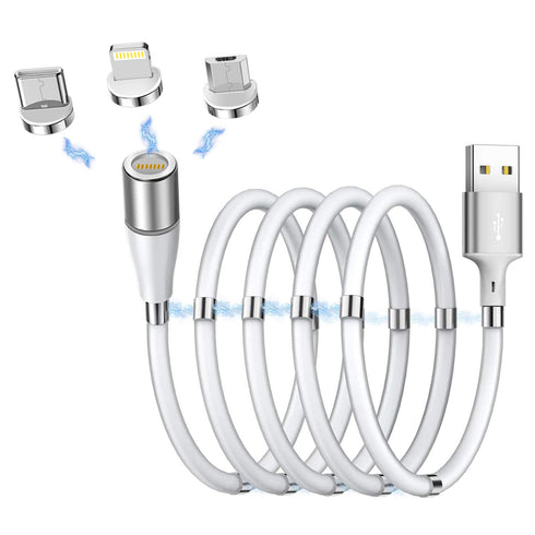 AICase Magnetic Charging Cable, Super Organized Retractable Fast Charging Cable, 3 in 1 Self Winding Phone Cable with