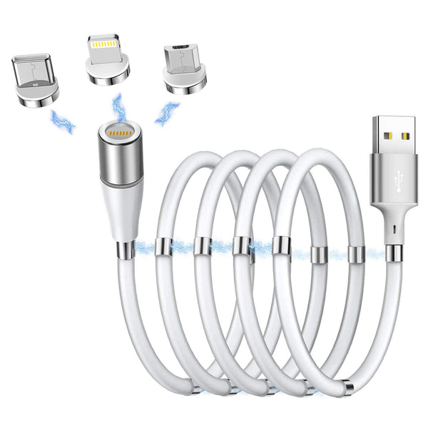AICase Magnetic Charging Cable, Super Organized Retractable Fast Charging Cable, 3 in 1 Self Winding Phone Cable with
