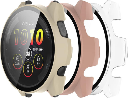 Protective Case for Garmin Forerunner 265/265S with Screen Protector, Anti-Drop Hard PC Full Cover (Pink/Apricot/Clear)