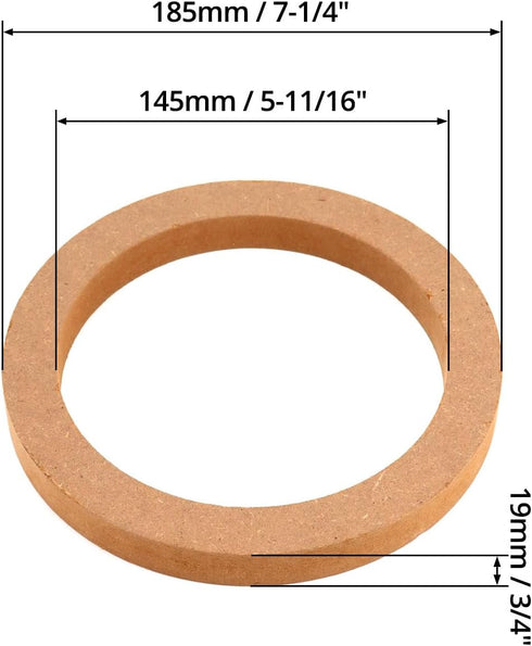 QWORK Wooden Speaker Spacer Rings, 4 Pcs 6.5" Car MDF Speaker Ring for 6.5 Inch Speakers