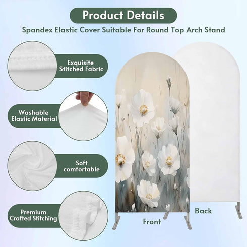 Jnbasdffb 6 Spring Floral Wedding Arch Cover, Stretchy Spandex Arch Backdrop Stand Covers FT, White Flowers Modern Oil
