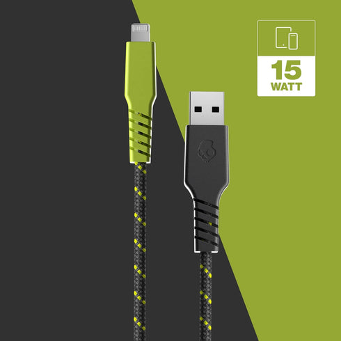 Skullcandy Line+ Braided Lightning Cable, 15W USB A to Lightning Charger Cable and Sync Cable for iPhone/Pro/Max, 6ft - Grey/Yellow