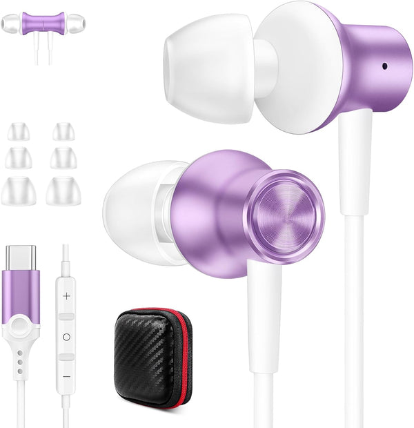 Jiunai USB C Headphone for Samsung S24, Type C Wired Earbuds with Mic, Noise Isolation Stereo Remote Control Audio