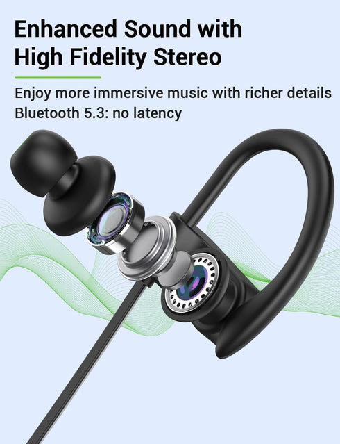 Stiive Bluetooth Headphones, 5.3 Wireless Sports Earbuds IPX7 Waterproof with Mic, Stereo Sweatproof, 16 Hours Playtime