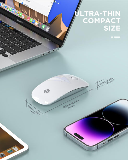 Bluetooth Wireless Mouse - Slim Dual Mode Computer Mice with Quiet Click, 1600 DPI, Low Power, Portable for MacBook,
