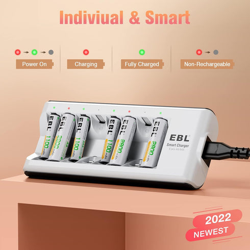 EBL 1.2V 2800mAh 4Counts 1100mAh 4Counts 8-Bay Rechargeable Batteries with Charger, NiMH AA Batteries & AAA Batteries