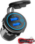 Qidoe 36W Dual QC3.0 USB Power Charger Socket, Waterproof 12V USB Outlet with Touch Switch for RV Motorcycle Boat