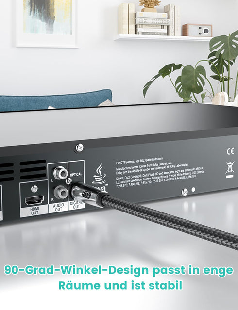 90 360 Speaker(16.5FT/5M) EMK Degree Optical Cable Degree Free-Rotating Fiber Optic Cable Toslink Male to Male Cable