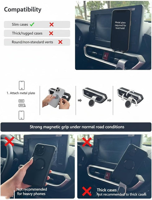 Generic Magnetic Car Phone Holder for Vent Mounts Slim Case Compatible, Includes Metal Plate Strong Magnetic Grip