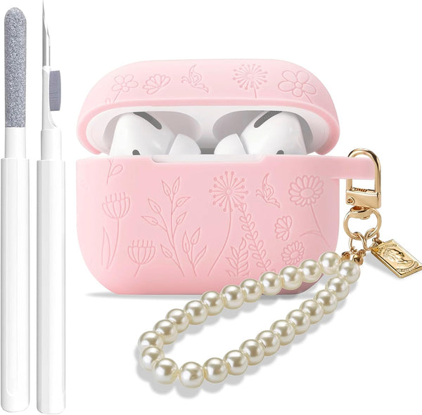 for Airpods Pro 2nd Generation Case Cover with Cleaner Kit, Silicone Skin Airpod Pro Protective Case with Luxury Pearl Keychain for IiPods Pro 2/1 Case 2023 2022 2019