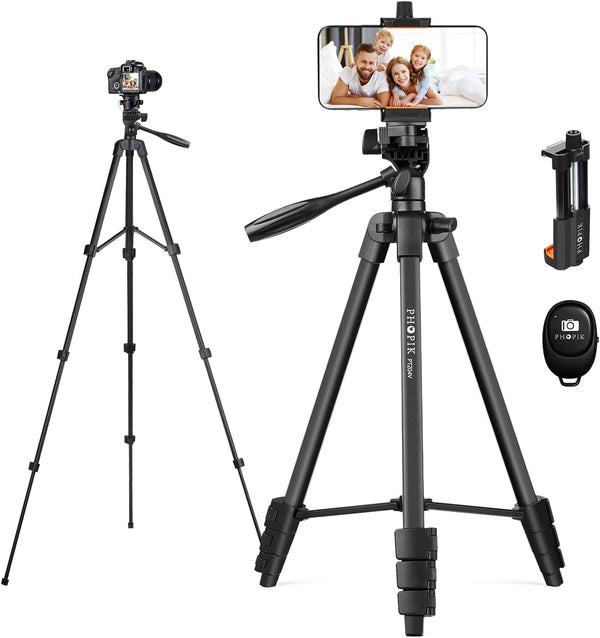 PHOPIK 55" Phone Tripod, Aluminum Extendable Tripod Stand with Shutter, Carrying Bag, Compatible