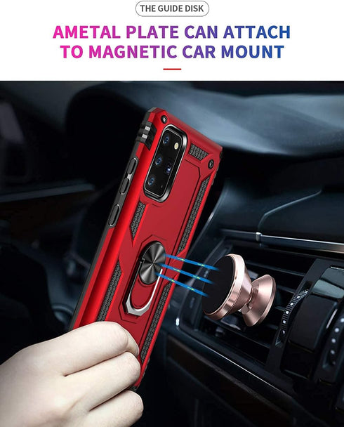Military Grade Drop Impact Case for Samsung Galaxy Note 20, 360 Metal Rotating Ring Kickstand Holder Armor, Blue