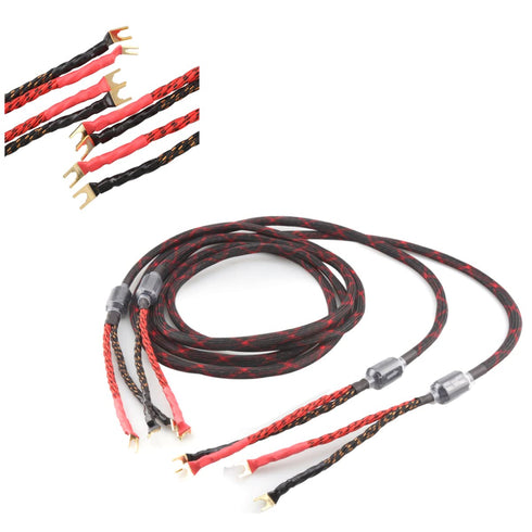 Tertullus 1 Pair HiFi OFC Braid Audiophile Speaker Cable, 4 Spade Plugs to 4 Spade Plugs, Total 8 Spade Plugs