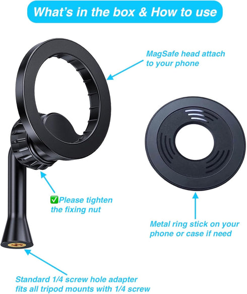 Magnetic Tripod Holder Mount Adapter for MagSafe, iPhone Tripod Mount Adapter with 1/4” Screw Hole