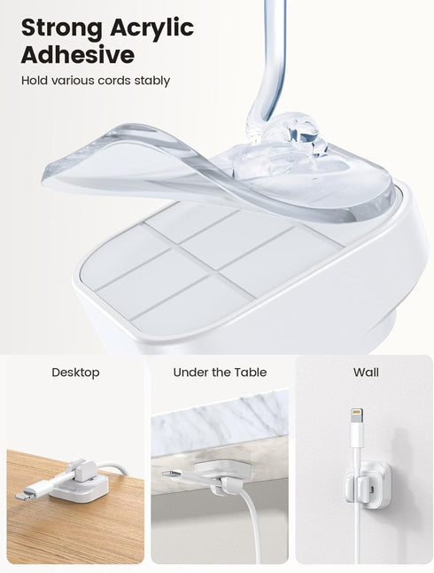 5Pack Cable Spring Holder Clips, Cord Organizer for Desk, Adjustable Wire Holder for Phone USB Charger, White