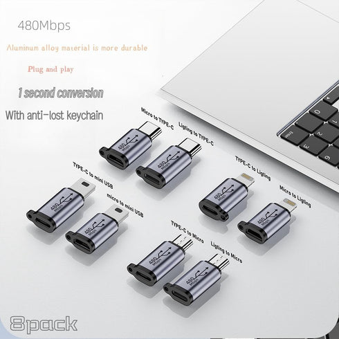 USB C/Micro USB to Mini USB Connector, Type C/Lightning to Micro USB Adapter, 8 Pack for Phone/PC, 480Mb