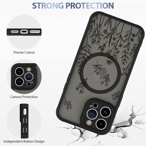 AIGOMARA Magnetic Case for iPhone 12 Pro Max, Cute Black Flower Floral Case for Women Girls, Soft TPU Bumper