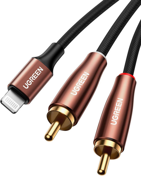 UGREEN MFi Certified Lightning to RCA Cable, 3FT, for iPhone 13 Mini Pro Max, iPad, Hi-Fi Stereo Audio Connector.