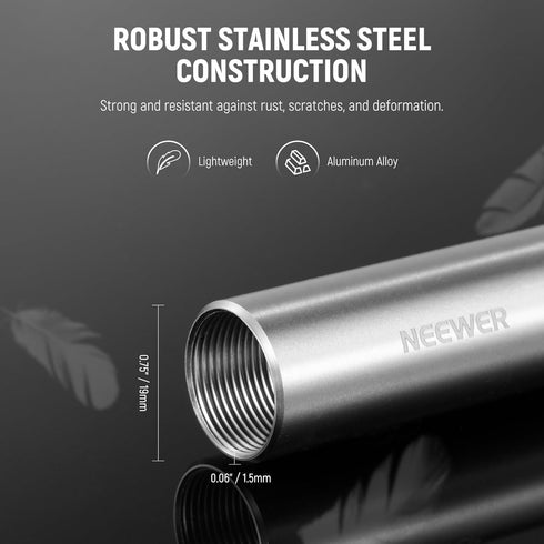 NEEWER 12"/300mm Heavy Duty Stainless Steel Support Rod for Professional Filmmaking, Video Camera, Cinema Camera