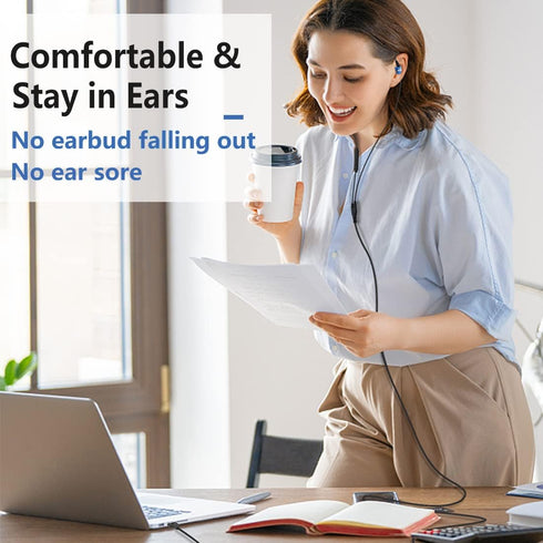 USB Earbuds with Microphone for PC Laptop, 6.5Ft Wired Headphones for Gaming, Work Calls, Over Ear Earphones