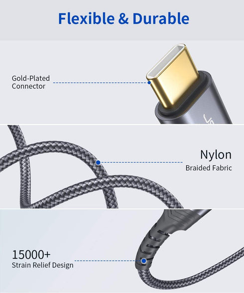 10ft JSAUX USB C to USB B Printer Cable - Nylon Braided, Compatible with MacBook Pro, HP, Epson, Canon, Brother