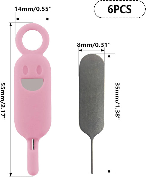6 Set Lilaly Pcs SIM Card Removal Tool SIM Ejector Pin and Card Tool Cute Silicone SIM Card Needle Tool, Pink
