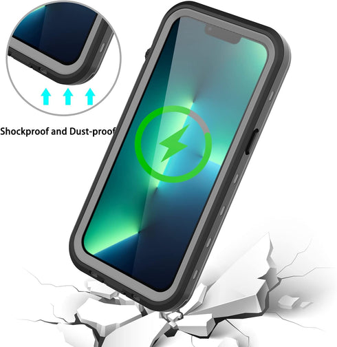 iPhone 13 Magnetic Waterproof Case, Shockproof Compatible with MagSafe, Built-in Screen Protector, Clear