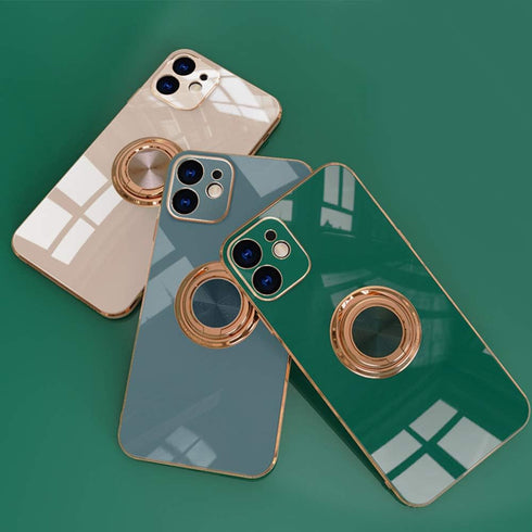 Omorro iPhone XR Case (Purple) - Built-in 360 TPU Rotation Kickstand with Glitter Plating Rose Gold Edge