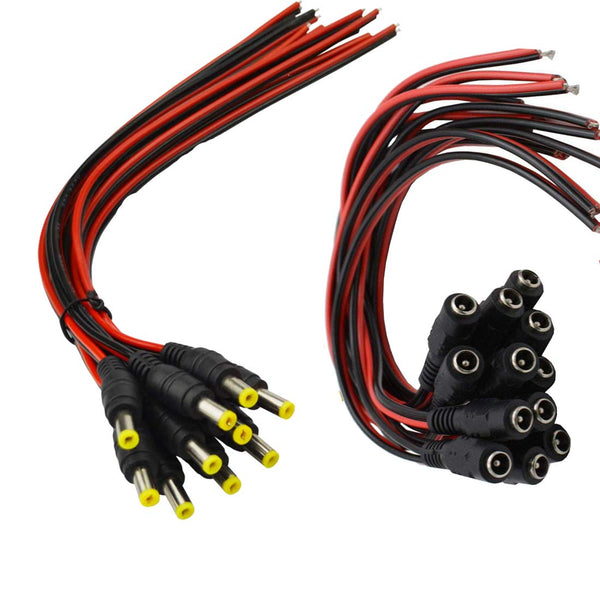 HiLetgo 20pcs DC Pigtail Adapter Power Connectors Cables, Male & Female 2.1mm x 5.5mm for CCTV Surveillance