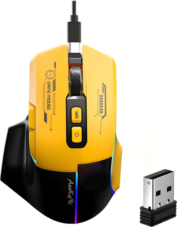 mobiproduct Wireless MouseErgonomic Mouse with 5 Adjustable DPI up to 7200, RGB Breathing