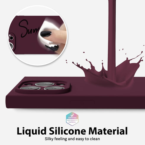 oakxco Silicone Square Edge Case for iPhone 15 Pro Max, Cute Soft Rubber Gel Cover for Women, Burgundy Wine