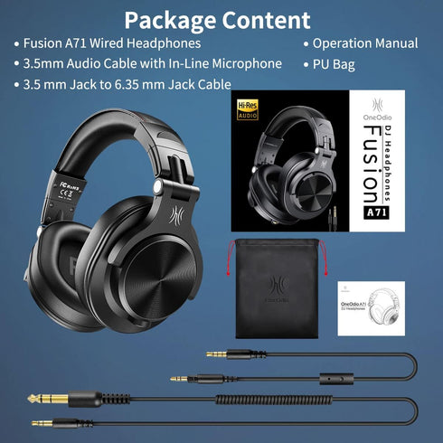 OneOdio A71 Hi-Res Studio Recording Headphones, Wired Over Ear, Professional Monitoring Mixing Headset