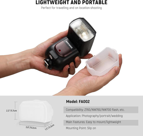 NEEWER Flash Diffuser for Square Head Speedlite Flash, Snap On PC White Light Modifier for Various Speedlights