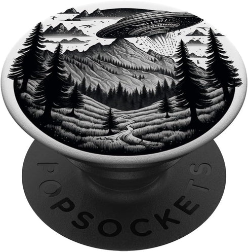 PopSockets Standard PopGrip Flying Aliens UFO Saucer Surrounded Mountains