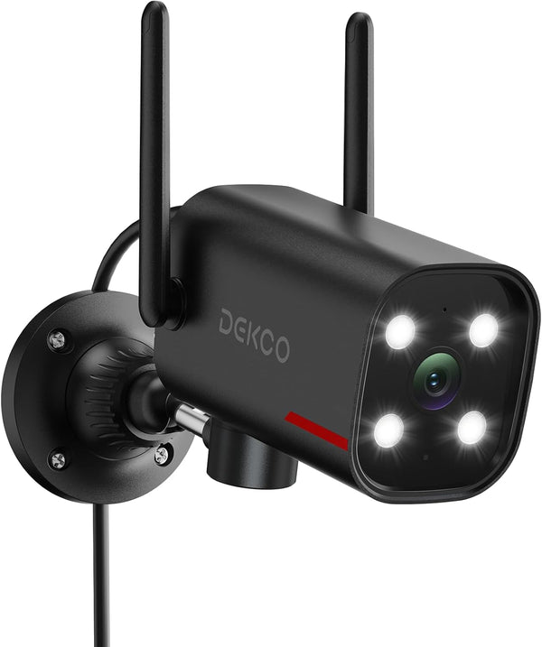 DEKCO Wired 2K Security Camera Outdoor, 180 Pan & 270 Coverage, 24/7 Constant
