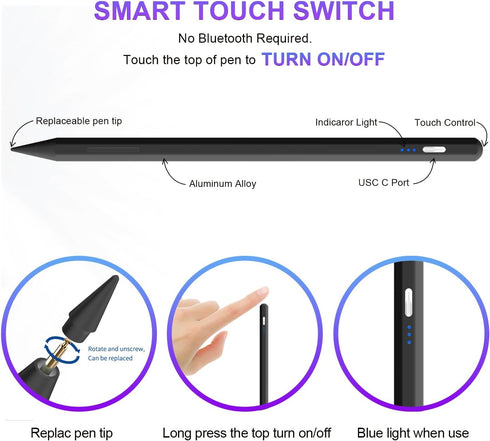 Stylus Pen for iPad 9th & 10th Generation, Fast Charge Pencil with Palm Rejection, Compatible with 2018-2024 iPads