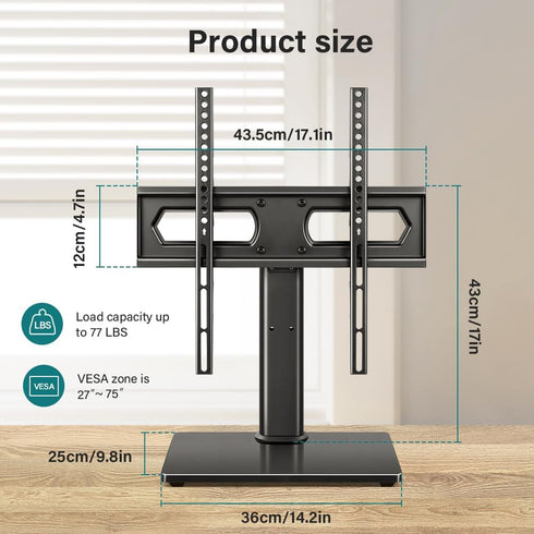 BFTOU 27-75 inch +/-35 400x400mm,Holds 77 lbs Universal TV Stand for TVs Swivel Height Adjustable Table Top TV Base Max