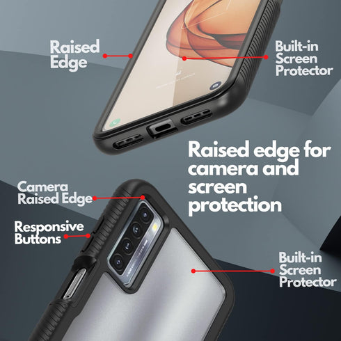CBUS Heavy-Duty Phone Case with Built-in Screen Protector for TCL 20s – Full Body (Black)