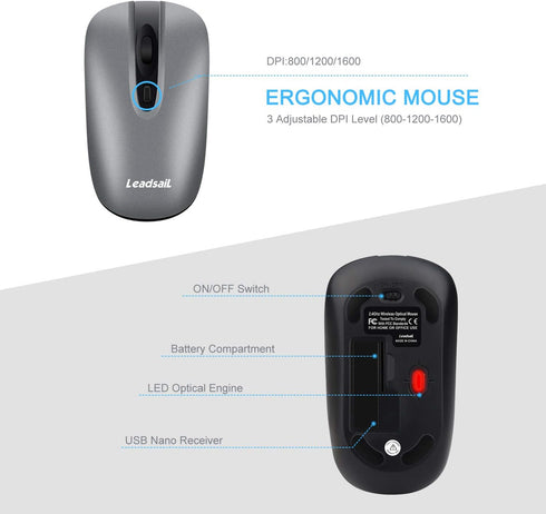 LeadsaiL Wireless Keyboard and Mouse Combo, Compact Silent USB Set for Windows Laptop, Desktop, PC
