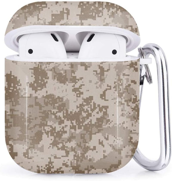 Compatible with Airpods 2 & 1, Shockproof TPU Gel Soft Case Cover with Carabiner Clip (Desert Digital Camouflage)