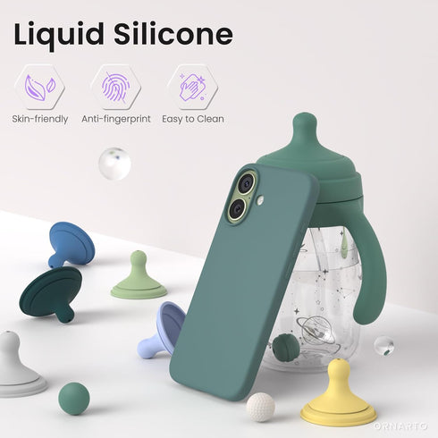 ORNARTO 17 6.3, 3 6.3 Inch, Compatible with iPhone Case Slim Liquid Silicone Layers Full Covered Soft Gel Rubber Phone