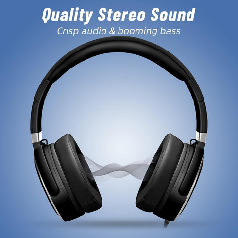 rockpapa Grade Wired Headphones with Microphone, Lightweight Foldable Stereo, 3.5mm Jack, Black